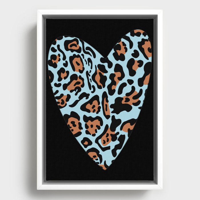 Leopard heart blue Framed Canvas