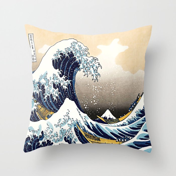 The Great Wave off Kanagawa - Katsushika Hokusai (Japan,1760-1849) - Date 1831 - Ukiyo-e - Series: Thirty-six views of Mount Fuji - Genre: marina - Woodcut - Digitally Enhanced Version - Throw Pillow