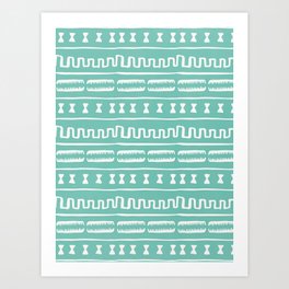 Ocean Blue and White Mud Cloth Pattern with Lines Art Print