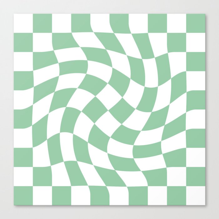 Large Checkerboard Swirl - White & Mint Green Canvas Print