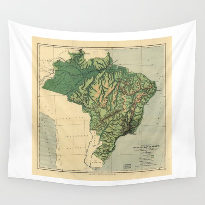Physical Map of Brazil (1886) Wall Tapestry by The Arts  Society6