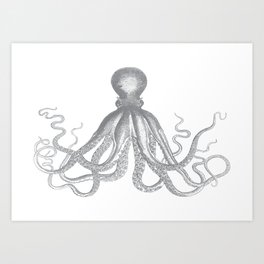 Octopus | Vintage Octopus | Tentacles | Grey and White | Art Print