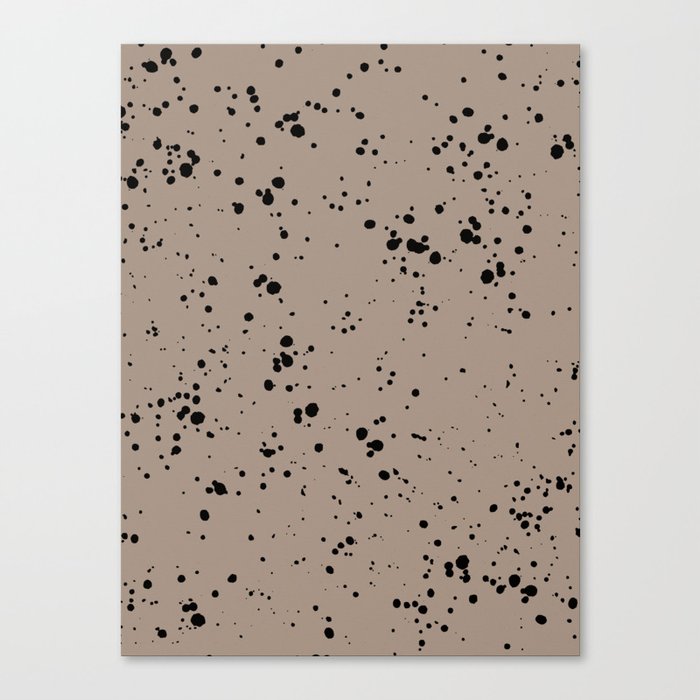Black Paint Splatter on Dark Beige Canvas Print