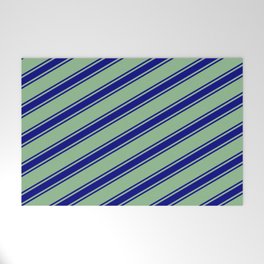 [ Thumbnail: Dark Sea Green and Blue Colored Lined/Striped Pattern Welcome Mat ]