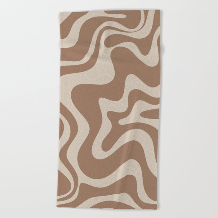 Liquid Swirl Contemporary Abstract Pattern in Chocolate Milk Brown and Beige Beach Towel