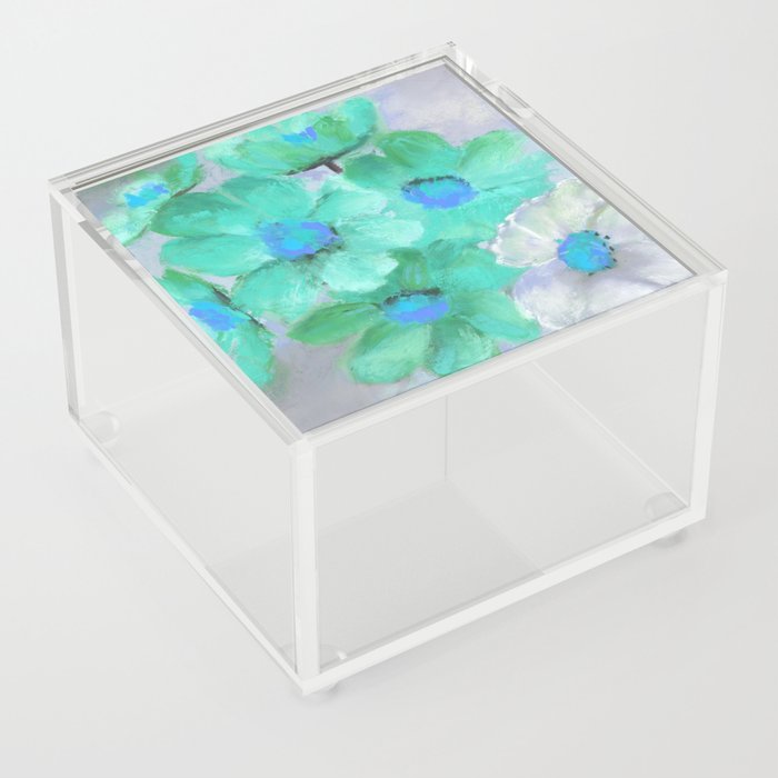Paper Flowers in Teal and Green Acrylic Box