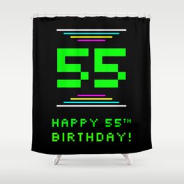 [ Thumbnail: 55th Birthday - Nerdy Geeky Pixelated 8-Bit Computing Graphics Inspired Look Shower Curtain ]
