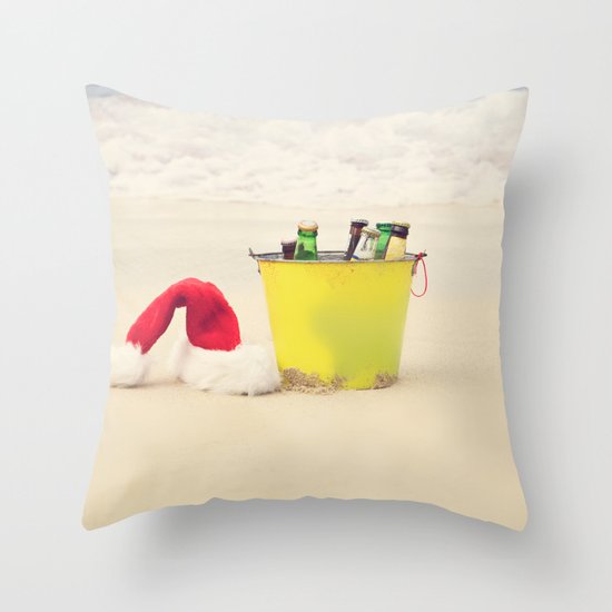 Santa Hat and Beach Beverage Throw Pillow