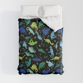 Colorful Watercolor Dinosaur Silhouettes Duvet Cover