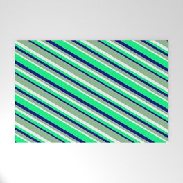 [ Thumbnail: Dark Sea Green, Mint Cream, Green, and Blue Colored Striped Pattern Welcome Mat ]