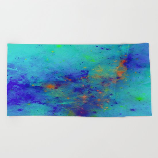 Blue Atmoshpere - Abstract in green, blue, orange and red Beach Towel