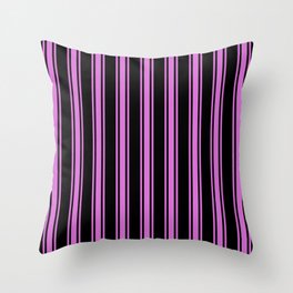 [ Thumbnail: Black and Orchid Colored Pattern of Stripes Throw Pillow ]