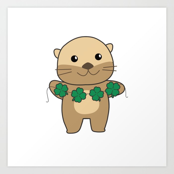 Otter With Shamrocks Cute Animals For Luck Art Print