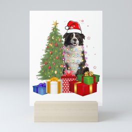 Santa Border Collie Dog Christmas Tree Light Funny Xmas Dog T-Shirt Mini Art Print