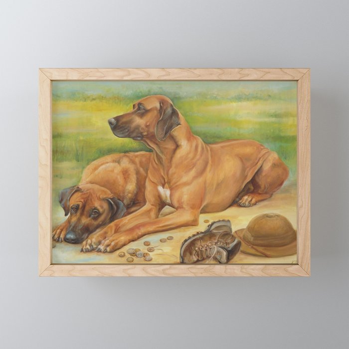 Rhodesian Ridgeback Dog portrait in scenic landscape Painting Framed Mini Art Print