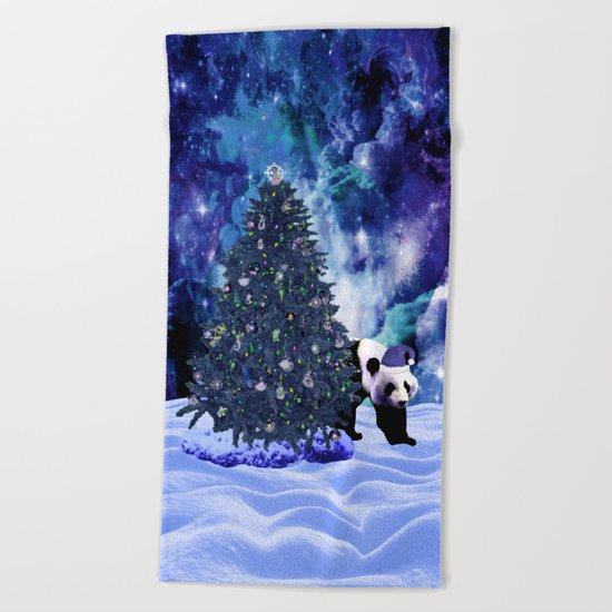Panda's Christmas Holiday at the North Pole Beach Towel