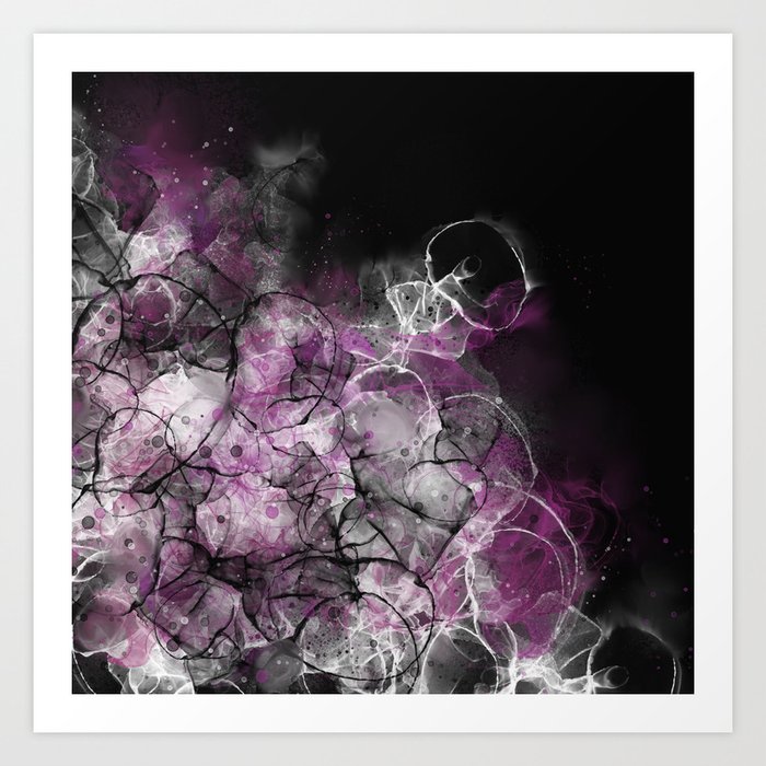 Abstract Alcohol Ink Painting in Pink, Black and White Art Print