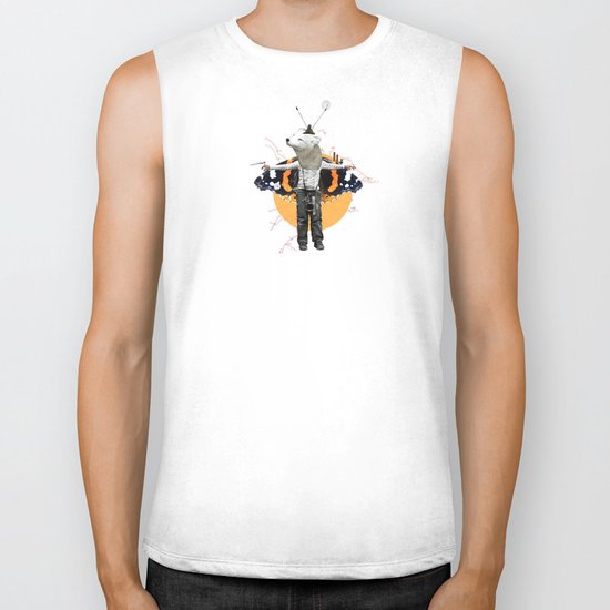 White Urban Illusion City Fox Kid Collage Biker Tank
