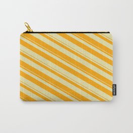 [ Thumbnail: Pale Goldenrod & Orange Colored Pattern of Stripes Carry-All Pouch ]