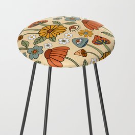 70s Psychedelic Mushrooms & Florals Counter Stool