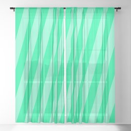 [ Thumbnail: Aquamarine and Green Colored Stripes/Lines Pattern Sheer Curtain ]