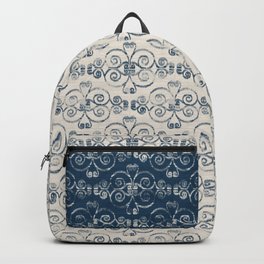 Farmhouse Scoll Diamond Ikat Pattern - Cream Navy Backpack