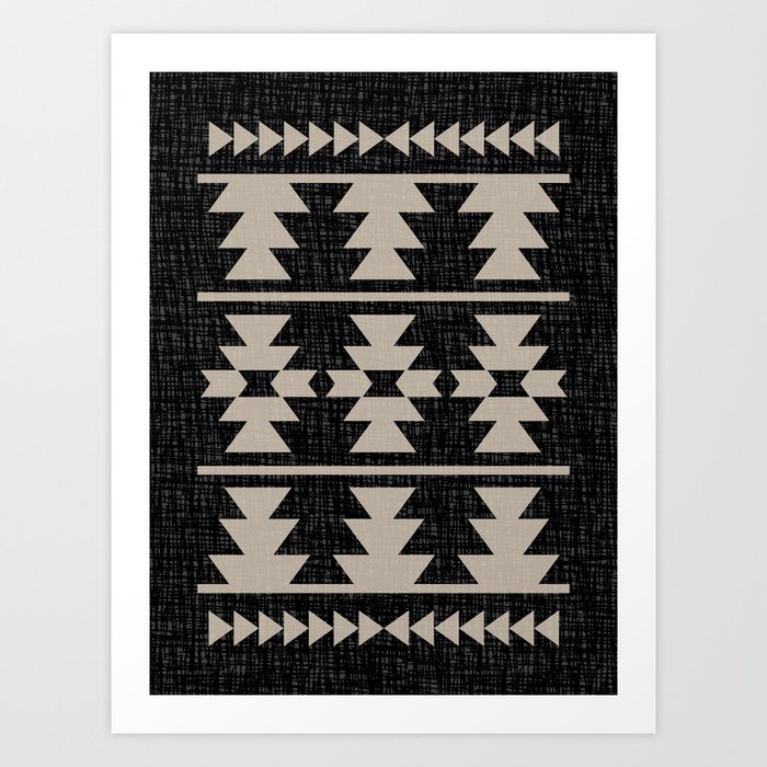 Southwestern Pattern 129 Black and Linen Art Print