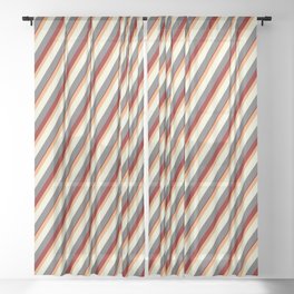 [ Thumbnail: Brown, Beige, Dim Gray, and Dark Red Colored Lined Pattern Sheer Curtain ]