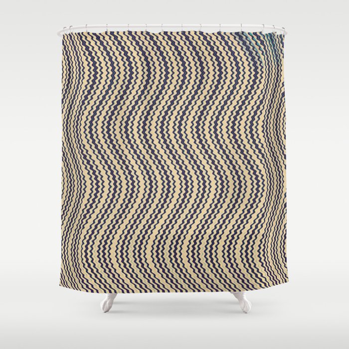 Vintage Brown Wave Line Art Shower Curtain
