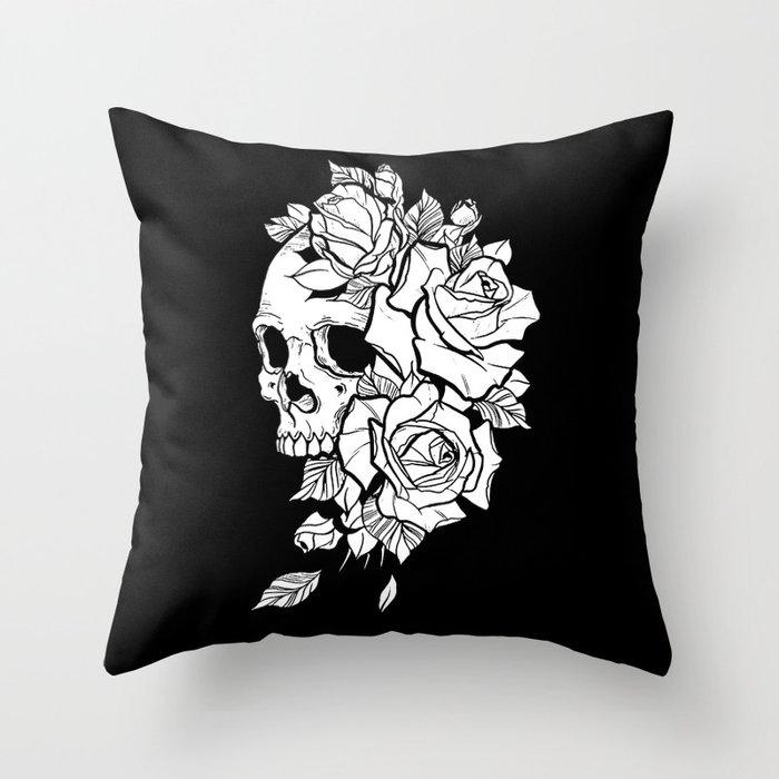 Skull Roses Throw Pillow