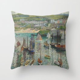 Midday in the Blue Harbor nautical landscape painting by Hayley Lever Throw Pillow