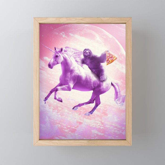 Space Sloth Riding On Flying Unicorn With Pizza Framed Mini Art Print