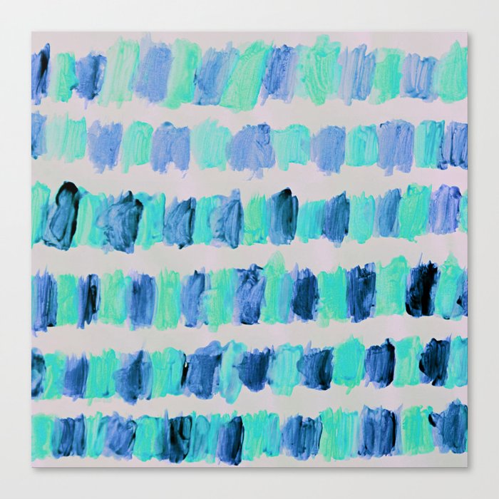 Ocean Brush Strokes -in mint & blue on grey Canvas Print
