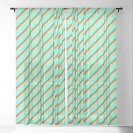 [ Thumbnail: Chocolate and Aquamarine Colored Lines/Stripes Pattern Sheer Curtain ]