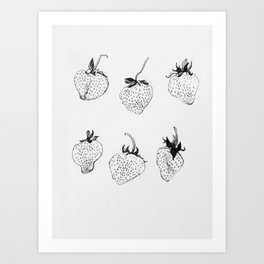 strawberries forever Art Print | Pattern, Food, Black and White 