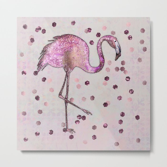 Glamorous Flamingo pink and rose gold sparkle Metal Print