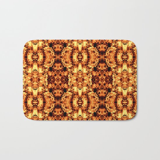 Brown Yellow Flower Pattern Bath Mat