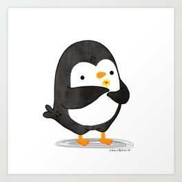 Penguin with a flower Art Print