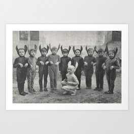 Bizzaro Bad Bunnies in the Countryside black and white photograph Art Print | Offbeat, Humorous, Badbunny, Classic, Vintage, Poster, Trickortreating, Black And White, Kidsdressedup, Strange 