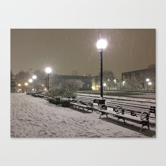 Romantic Seattle Snow At Night Canvas Print