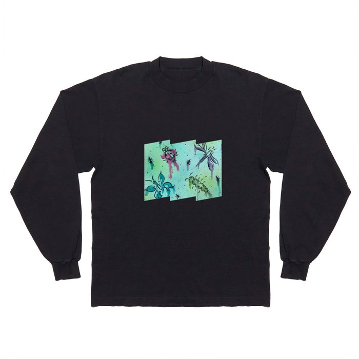 Hand Painted Watercolor Abstract Colorful Bugs Long Sleeve T Shirt