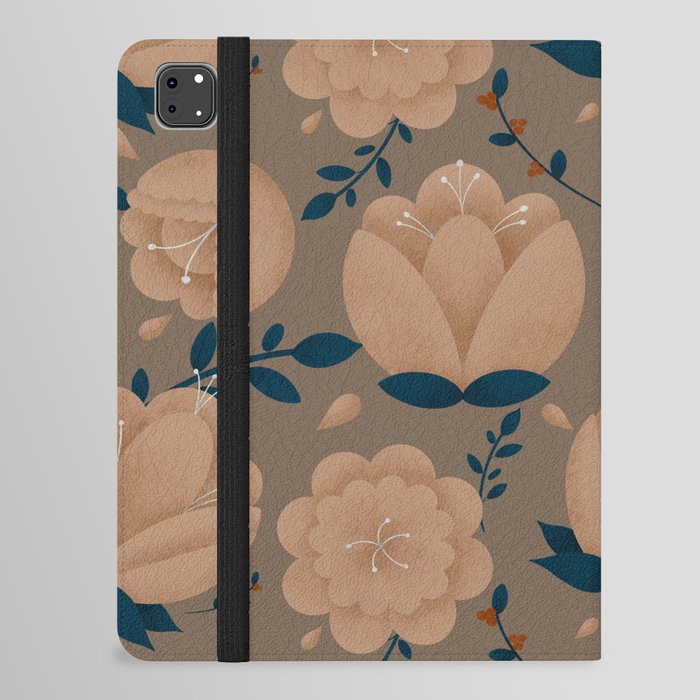 Gold and Navy Romantic Flower Pattern iPad Folio Case