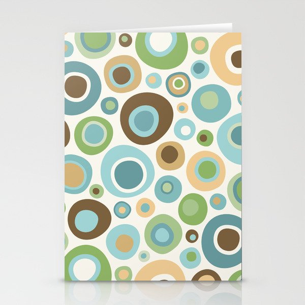 Mid Century Modern Circles // Brown, Green, Gold, Ocean Blue, Sky Blue, Turquoise, Ivory Stationery Cards