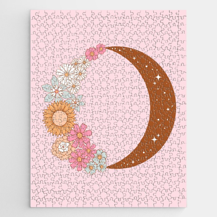 Floral Moon on Pink Jigsaw Puzzle