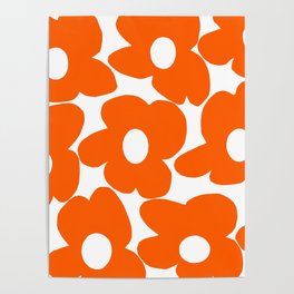 Orange Retro Flowers White Background #decor #society6 #buyart Poster