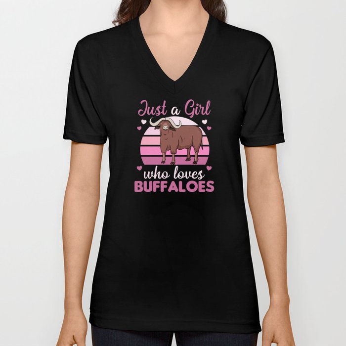 Just A Girl Who Loves Buffaloes - Cute Buffalo V Neck T Shirt