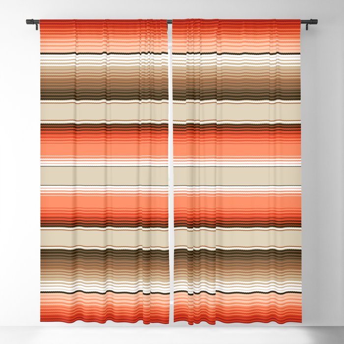 Navajo White, Burnt Orange and Brown Southwest Serape Blanket Stripes Blackout Curtain