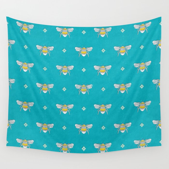 Bumblebee Stamp on Pool Blue Wall Tapestry