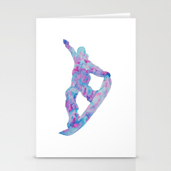 Snowboard art print watercolor painting Stationery Cards
