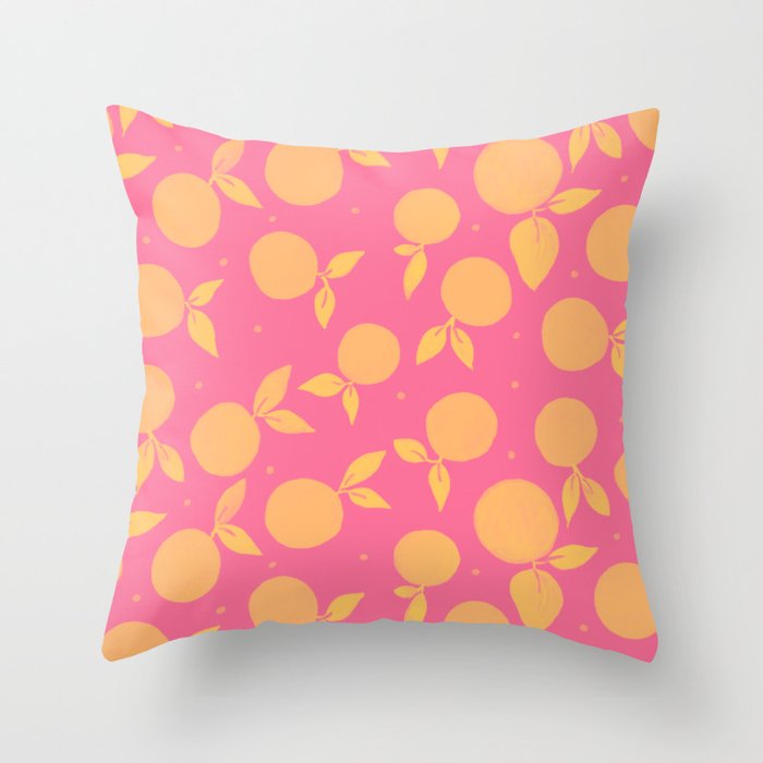 Abstract tangerine pattern - hot pink and yellow Throw Pillow